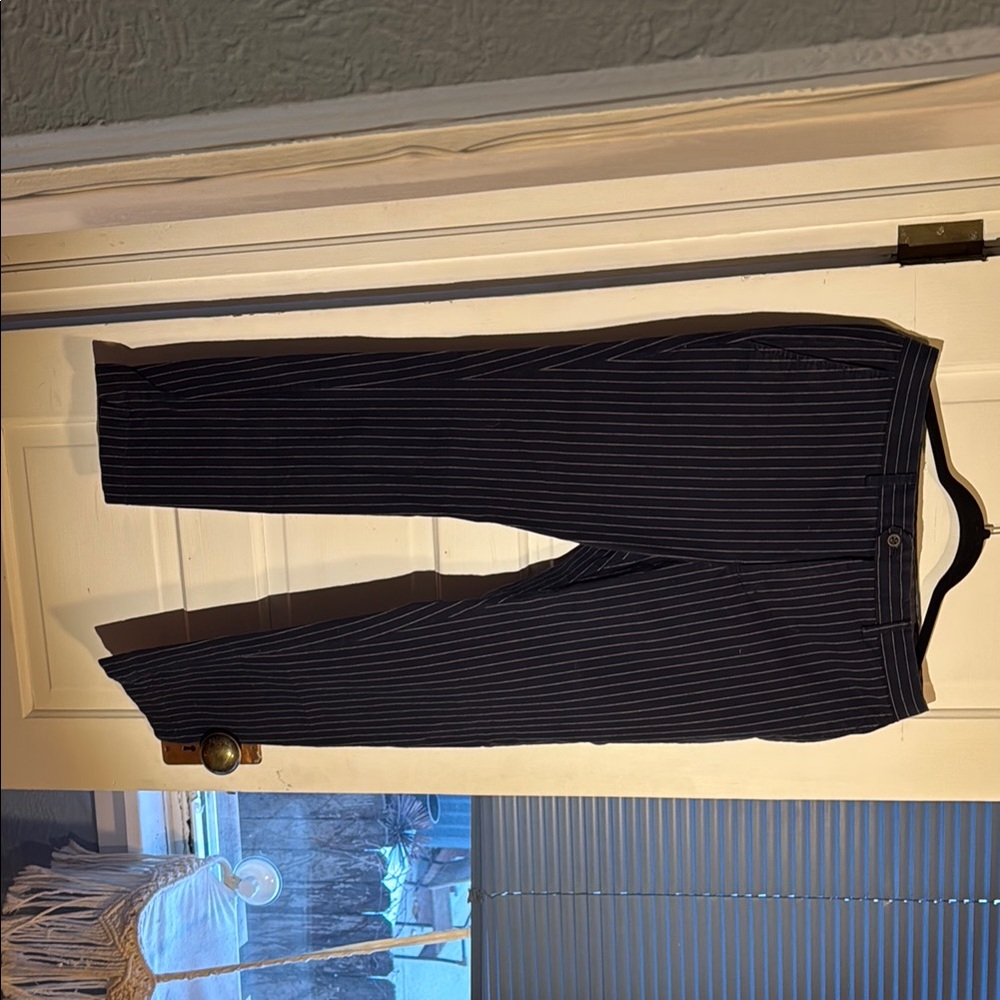 Navy Pinstripe Trousers